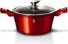 A red metallic pot with a glass lid and silver handle, shown from a slightly elevated front-side angle on a white background. Anteprima dell’immagine prodotto