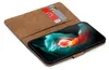 A brown leather book-style phone case with two credit cards inserted, holding a smartphone with a colorful wallpaper. Anteprima dell’immagine prodotto