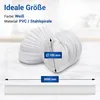 A white flexible hose is coiled and shown with dimensions and specifications. Produktbild-Vorschau