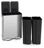A stainless steel dual-compartment trash can with two black inner bins, shown against a white background. Produktbild-Vorschau