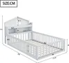 A diagram of a white children's bed with dimensions indicated by lines and numbers. Anteprima dell’immagine prodotto