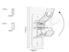 A clear product shot of a transparent curtain rod holder with dimensions and accessory illustrations. Produktbild-Vorschau
