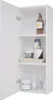 An open white cabinet with shelves displaying various toiletries and cosmetic products. Voir les images du produit