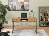 A modern home office setup with a wooden desk, laptop, and bookshelf. Podgląd zdjęcia produktu