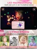 A child holding a sparkler in front of a dark background with bokeh lights, with a pink digital camera in the foreground. Below are examples of filter effects. Produktbild-Vorschau