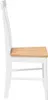Side view of a white and wood dining chair. Produktbild-Vorschau