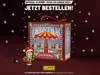 A Christmas-themed advent calendar with a cartoon character dressed as Santa Claus. Voir les images du produit