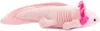 A pink plush axolotl toy is lying on a white background. Produktbild-Vorschau