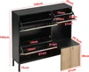 A black shoe cabinet with dimensions indicated by red lines and text. Náhled obrázku produktu