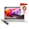 A laptop computer with a software box and two pens. Produktbild-Vorschau