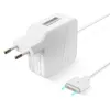 A white MacBook Air 2nd Generation 45W MagSafe 2 charger with its magnetic connector. Produktbild-Vorschau