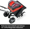 A close-up, angled view of a red and black battery-powered tiller on a white background. Produktbild-Vorschau