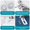 A collage of four close-up images showcasing features of a sewing machine. Produktbild-Vorschau