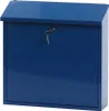 A blue metal mailbox with a key in the lock. Produktbild-Vorschau
