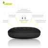 A black Bluetooth speaker with various labels and icons pointing to its features. Produktbild-Vorschau