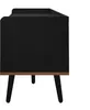 Side view of a black TV stand with wooden legs. Produktbild-Vorschau