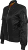 A black bomber jacket shown from a three-quarter side view. Produktbild-Vorschau