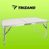 A foldable tourist table with the brand logo Trizand above it, set against a green background. Produktbild-Vorschau