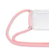 A close-up of a pink phone lanyard attached to a clear phone case. Produktbild-Vorschau