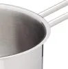 A close-up view of the rim and handle attachment of a stainless steel saucepan. Produktbild-Vorschau
