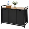 Relaxdays Wäschesammler mit 3 Wäschesäcke, 150 L, Holzoptik Produktbild-Vorschau 1