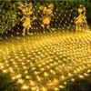 Three golden mouse figures are holding a net of warm white LED lights in a garden setting. Náhled obrázku produktu