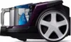 Side view of a purple and black bagless vacuum cleaner with a transparent dustbin showing internal components. Produktbild-Vorschau