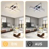 A split image showing a modern living room with a ceiling light on and off, and icons indicating light status. Voir les images du produit
