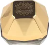 A close-up, front-facing studio shot of a gold-colored perfume bottle with a faceted design and a black base. Anteprima dell’immagine prodotto