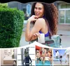 A collage of images showing a woman with a bag, a bathroom sink, people at an airport, and people by a pool and at the beach. Produktbild-Vorschau