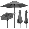 Multiple views of a gray patio umbrella, including one open and two closed. Produktbild-Vorschau