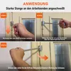 A three-step visual guide demonstrating how to use a tool on a door hinge. Produktbild-Vorschau
