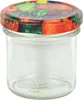A clear glass jar with a decorative lid featuring a fruit pattern. Podgląd zdjęcia produktu