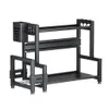 A black metal kitchen organizer shelf with two tiers, a utensil holder, and hooks, shown against a white background. Produktbild-Vorschau