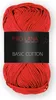 A ball of red yarn with a black label. Produktbild-Vorschau