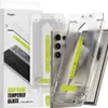 A product shot of a Ringke Easy Slide Tempered Glass screen protector for a Samsung Galaxy S24 Ultra, shown with its packaging and an installation guide. Produktbild-Vorschau