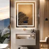A modern bathroom vanity with a lighted mirror featuring a palm leaf design. Anteprima dell’immagine prodotto