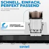 A cutaway view of a shower head connection with text overlays highlighting features. Produktbild-Vorschau