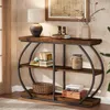 A console table with shelves is decorated with books, a lamp, a vase, and a basket. Podgląd zdjęcia produktu