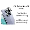 A close-up of a smartphone camera lens protector on a smartphone, with text describing its features. Produktbild-Vorschau