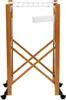 A wooden drying rack with white bars and a white shelf, on wheels. Anteprima dell’immagine prodotto