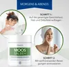 A marketing image showing a jar of cream and instructions for use, with two circular insets depicting a woman washing her face and applying cream. Produktbild-Vorschau