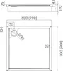 Technical drawing with dimensions of a shower tray. Produktbild-Vorschau