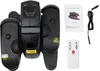 A black electric elliptical stepper with a remote control, user manual, and power cord, laid out on a white background. Podgląd zdjęcia produktu