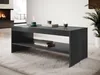 A modern living room with a fireplace, a large window with a winter view, and a plant. A dark gray coffee table with a ribbed design is placed on a fluffy white rug. Náhled obrázku produktu
