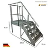 A galvanized steel staircase with a platform and railing, shown against a white background with dimensions indicated. Podgląd zdjęcia produktu