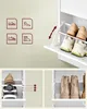 This is a collage of images showing a white shoe cabinet with different types of shoes and storage configurations. Náhled obrázku produktu