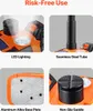 A collage of four close-up images highlighting features of an orange and black electric car jack. Podgląd zdjęcia produktu