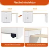 A diagram showing an extendable table in two different lengths, with close-ups of its features. Produktbild-Vorschau