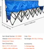 A blue folding bench with dimensions and specifications displayed. Náhled obrázku produktu